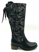 WOLKY Black Leather Palm Printed Lace Back Hayden Tall Boots 40