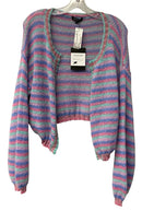 JESSIE LIU Pink/Lavender/Blue/Lurex Stripe  L/S Open Cardigan