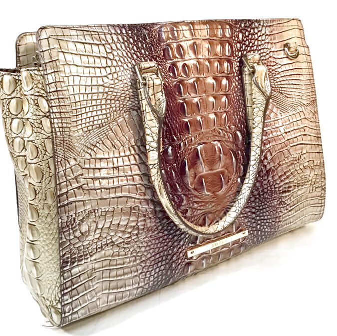 BRAHMIN Espresso Ombre Melbourne Embossed Lea Finley Carryall Bag AS IS