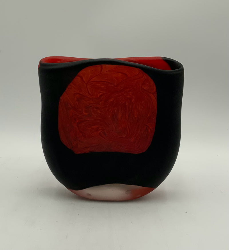 Noel Hart Red & Black Art Glass Vase