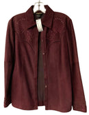 MANUEL Italy Wine Suede Embroidered Crystal Western B/D L/S Top