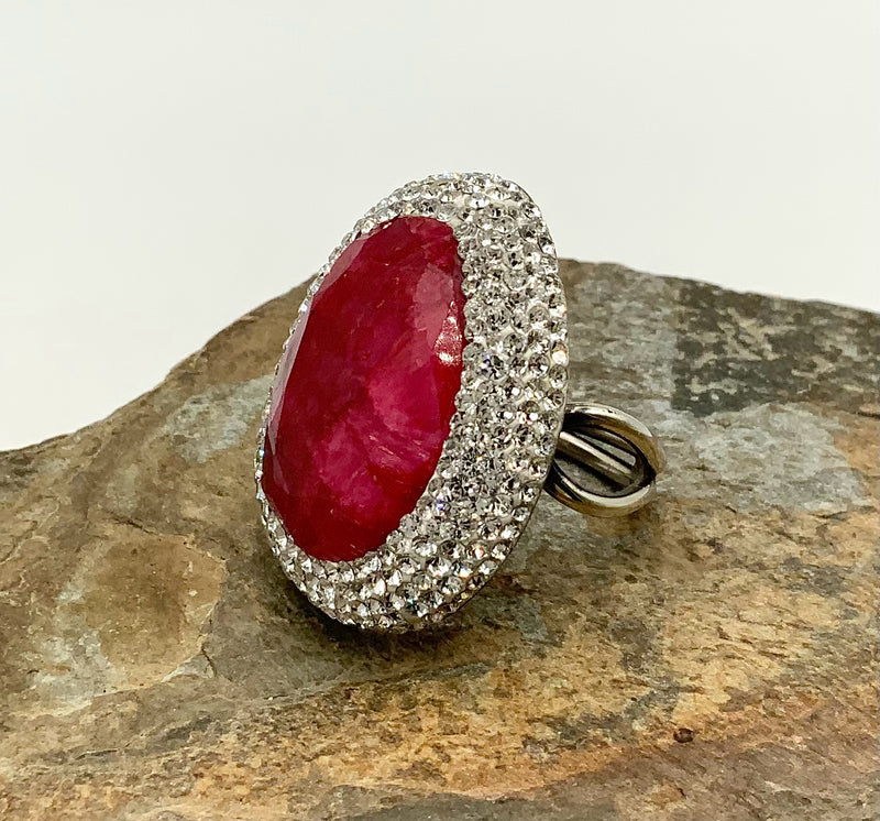 Sterling, Ruby & Pave Crystal Ring