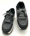 VOILE BLANCHE Black Suede Grey Felt Black Shearling Maran Platform Sneakers 37