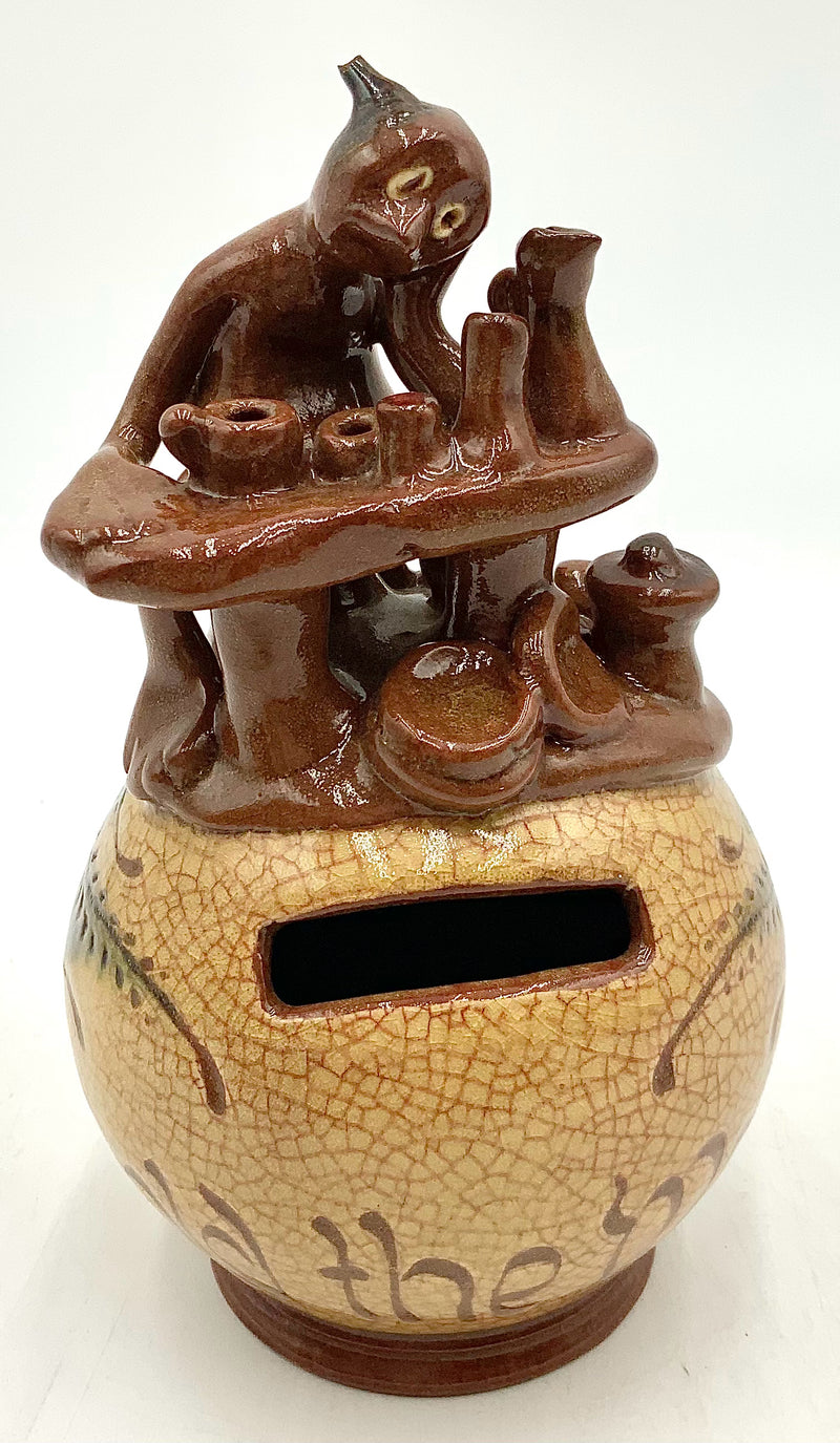 Handmade Ceramic Bank with Devil Motif