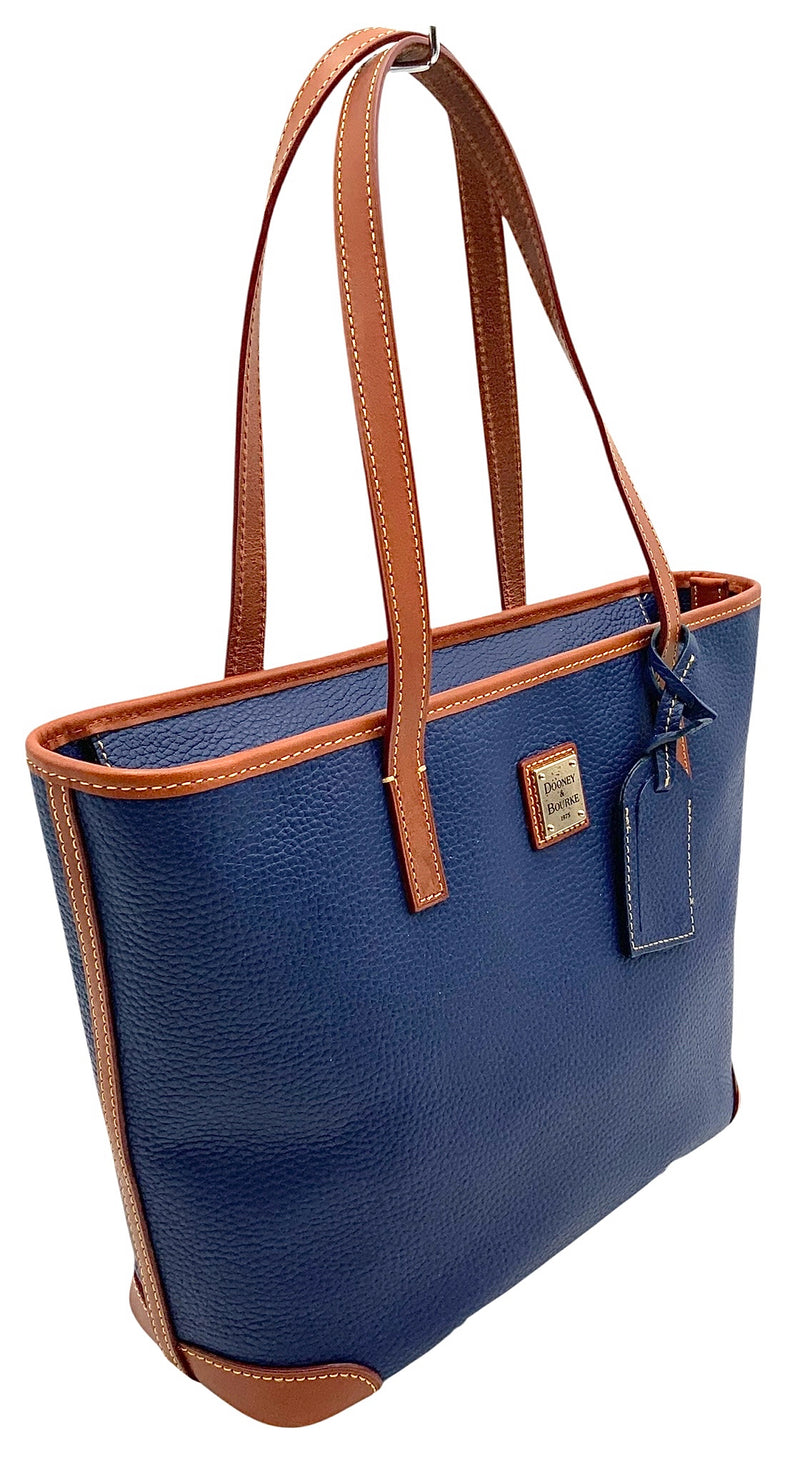 Dooney & Bourke Blue Pebbled Brown Trim Leather Charleston Tote