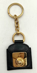 FERRAGAMO Black Leather Goldtone Snap Front Mini Pocket Key Chain
