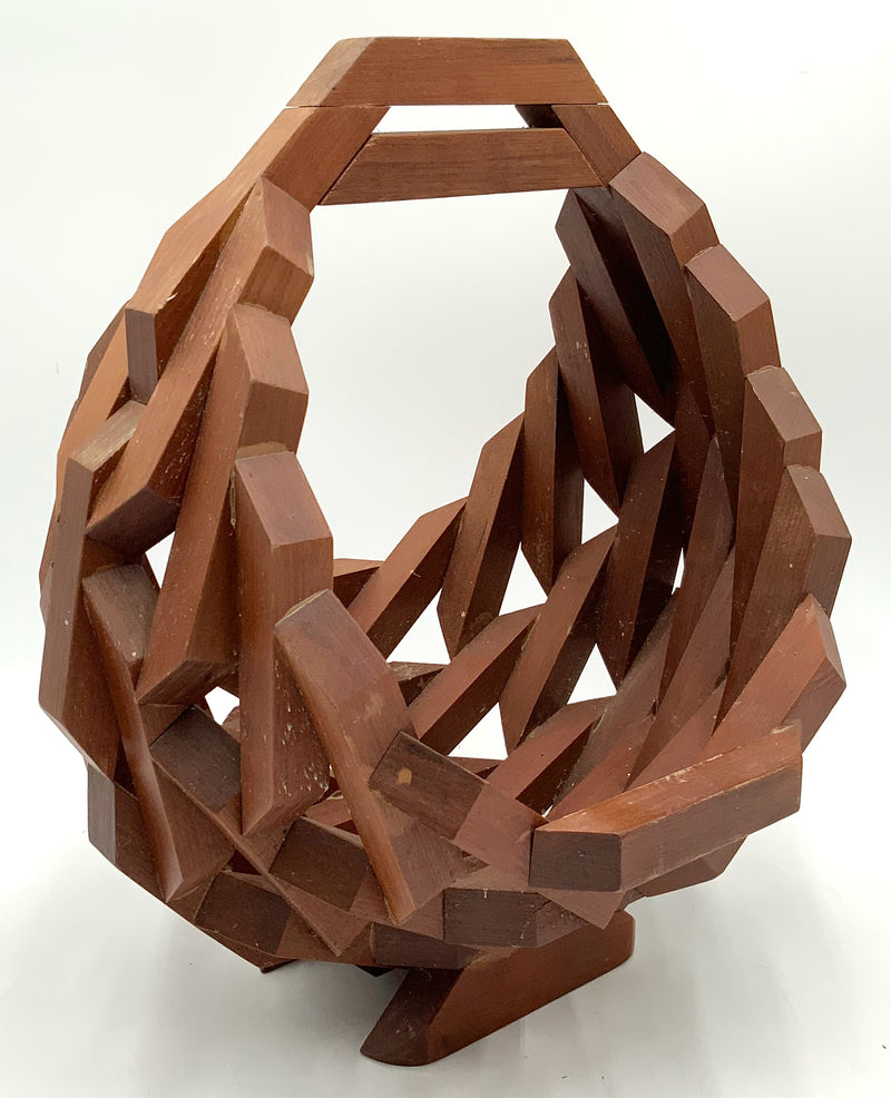 Vintage MCM Wood Block Basket