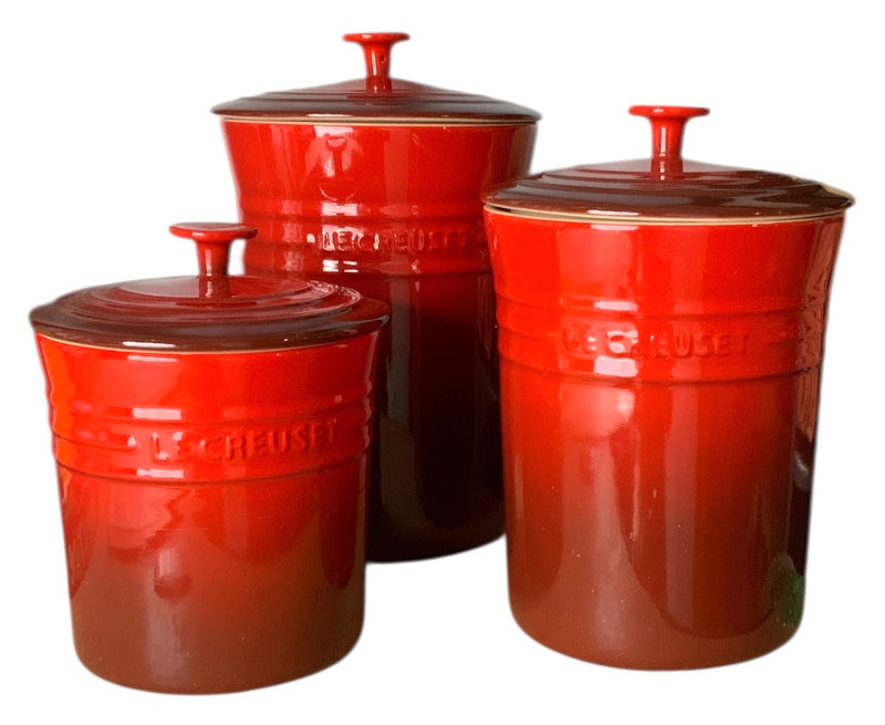 Set/3 Red Ombre Le Creuset Stoneware Canisters