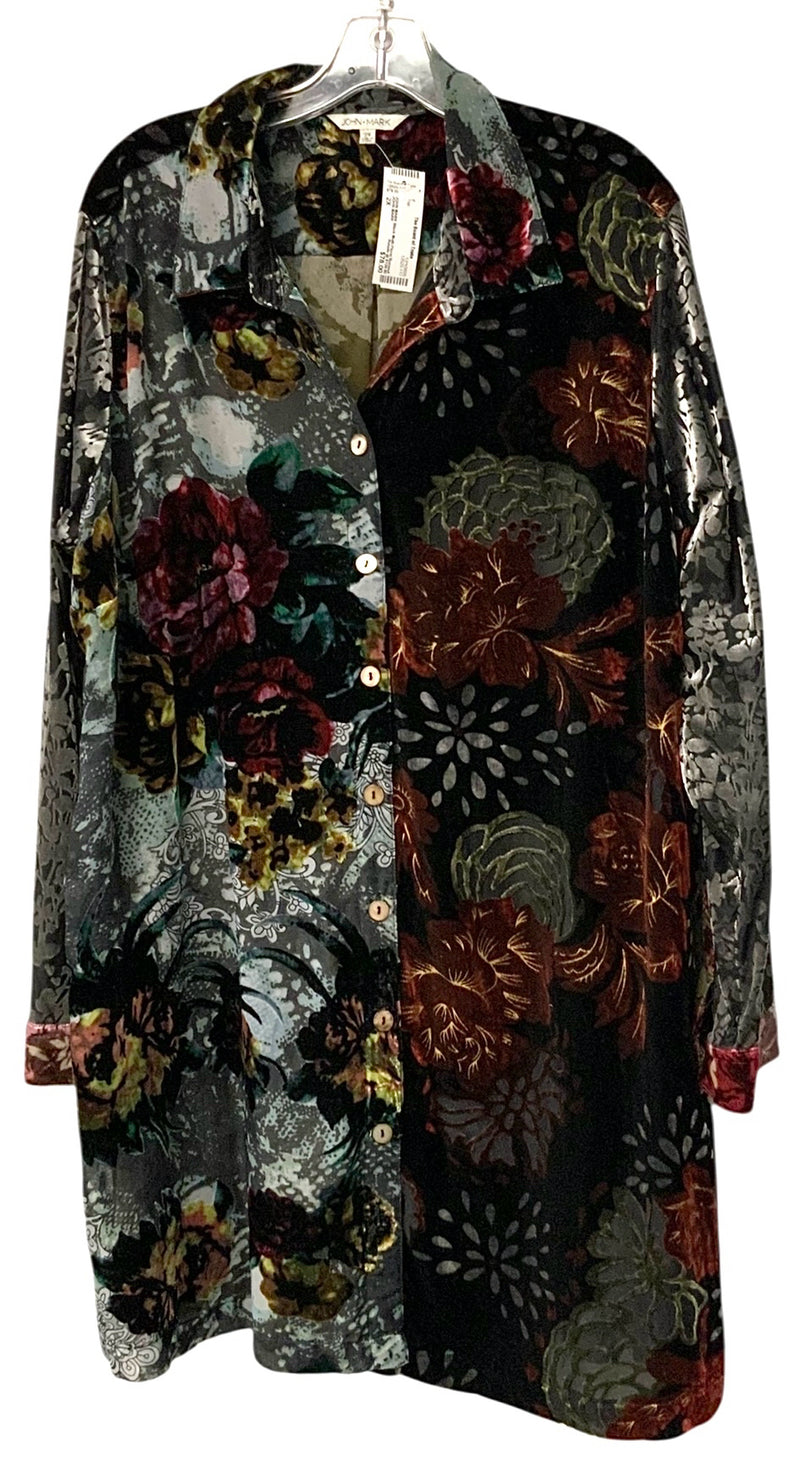 JOHN MARK Black Multi Floral Burnout Velvet Sedona L/S B/D Tunic