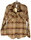 MYSTREE Tan/Orange/Black Plaid Snap Closure L/S Top
