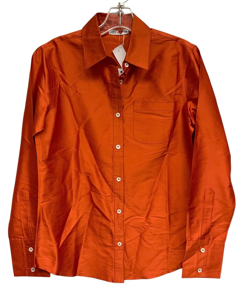 LIZZIE P.M. Burnt Orange L/S B/D Raw Silk Top