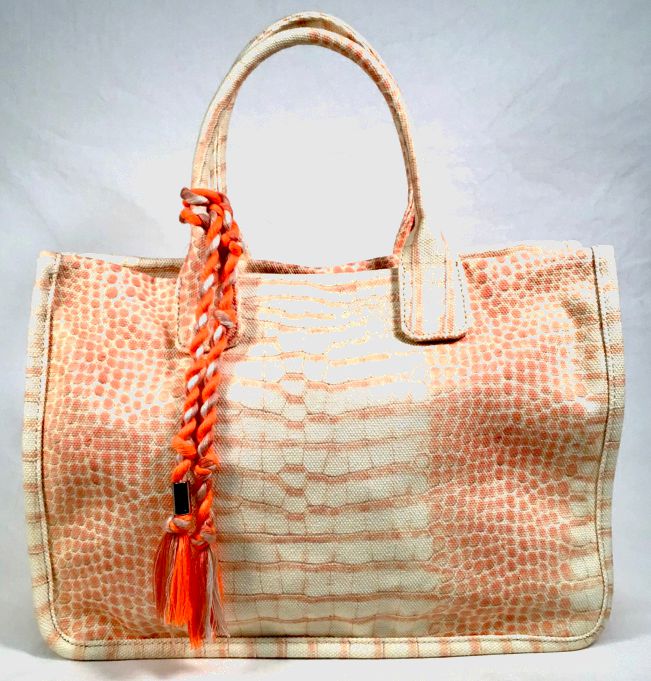 VINCE CAMUTO Sorbet Reptile Print Canvas w/Tassel "Orla" Tote