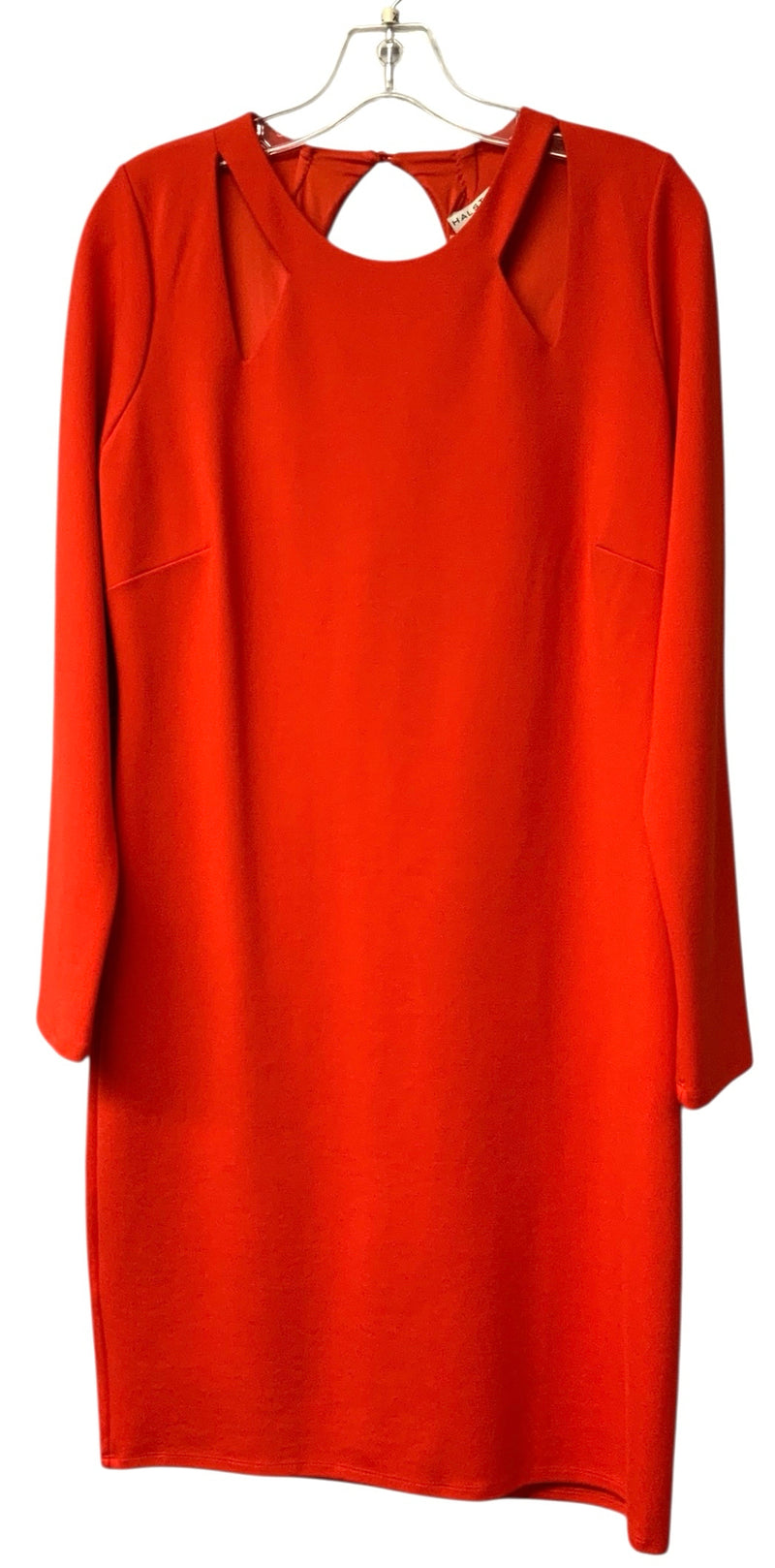 HALSTON Red w/Cut-Out Shldr & Key-Hole Back  L/S Dress