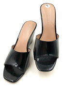 BCBG Generation Black Patent Vegan Leather Giani Wedge Sandals 9