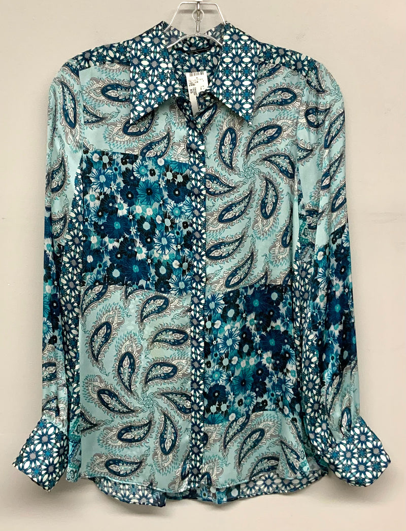 TAHARI Turq/Blue/Grey Paisley Floral Silk L/S B/D Shirt