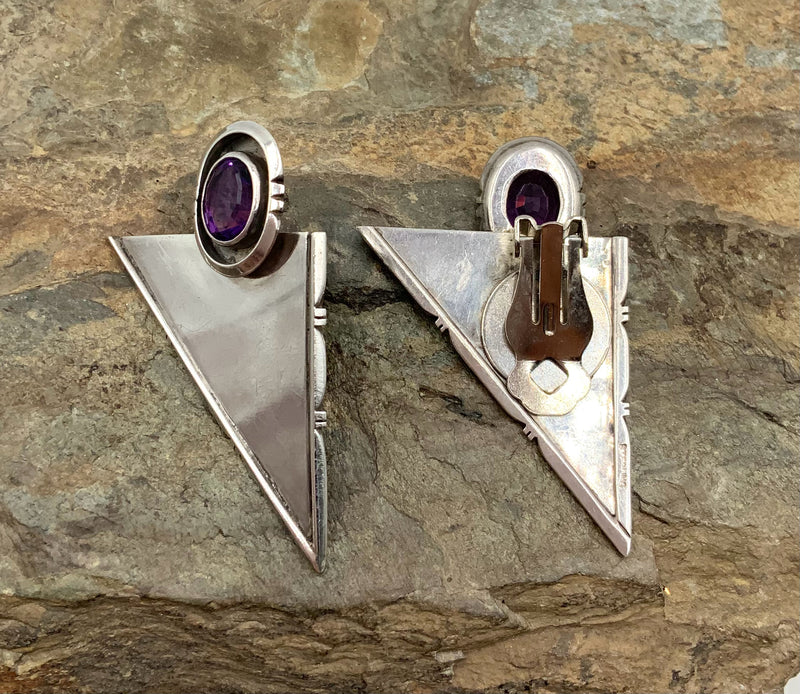 Southwest Style Sterling & Amethyst Clip-On Earrings