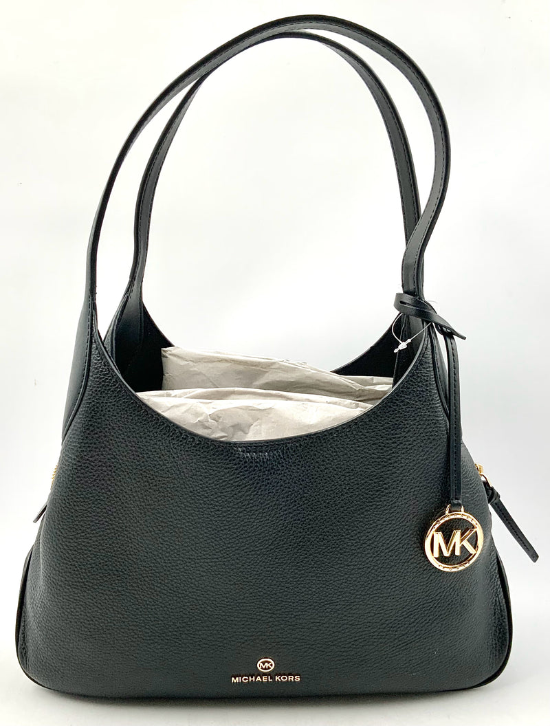 MICHAEL KORS Black Pebbled Leather Kelsey Shoulder Bag