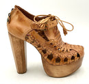 COCA COLA Clothing Tan Woven Leather Tassel Tie Wooden Platform H/H Shoes 8