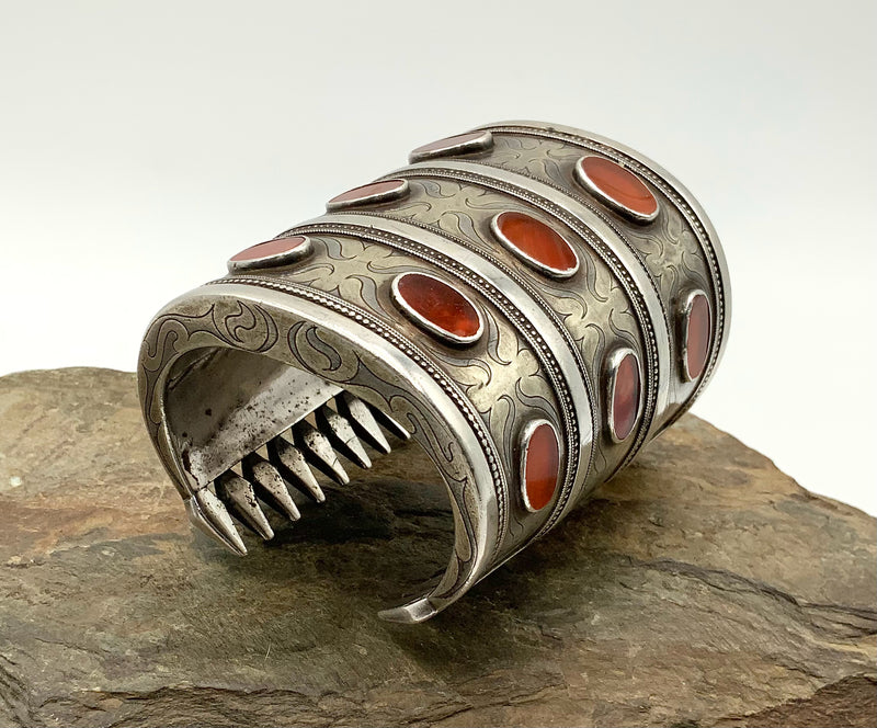 Sterling & Carnelian Turkmen/Turkoman Tekke Cuff Bracelet