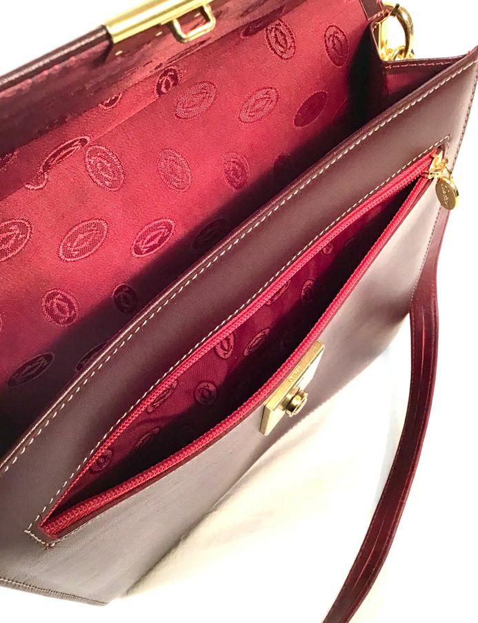 Cartier Vintage Burgundy Leather Le Must de Cartier Top Handle Shoulder Bag