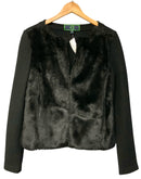 C WONDER Black Wool Faux Fur Front Panel Full Zip Jacket