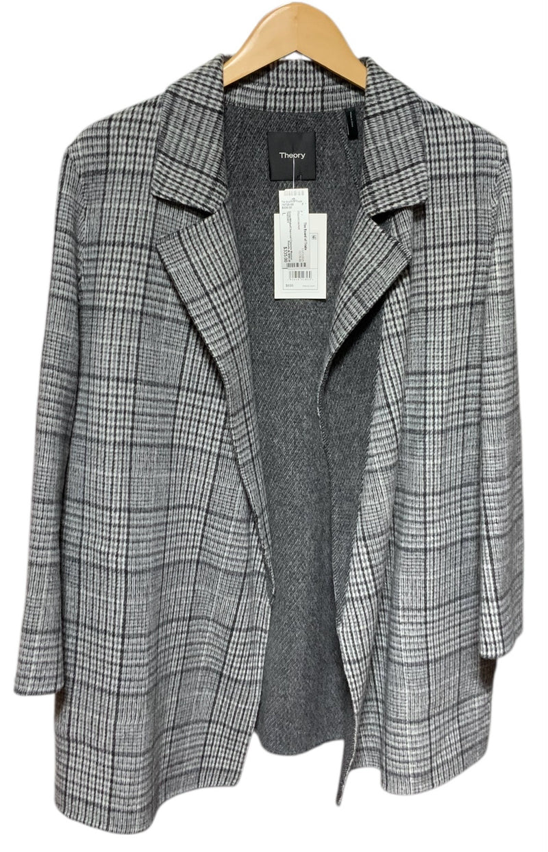 THEORY Grey/White/Charcoal Clairene Weston Plaid Wool/Cashmere Jacket