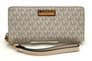 MICHAEL KORS Bone Coated Canvas Signature Logo Zip Around Wristlet/Wallet