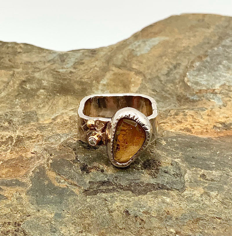 JUDIE RAIFORD 14kt Gold, Sterling, Diamond & Citrine Ring