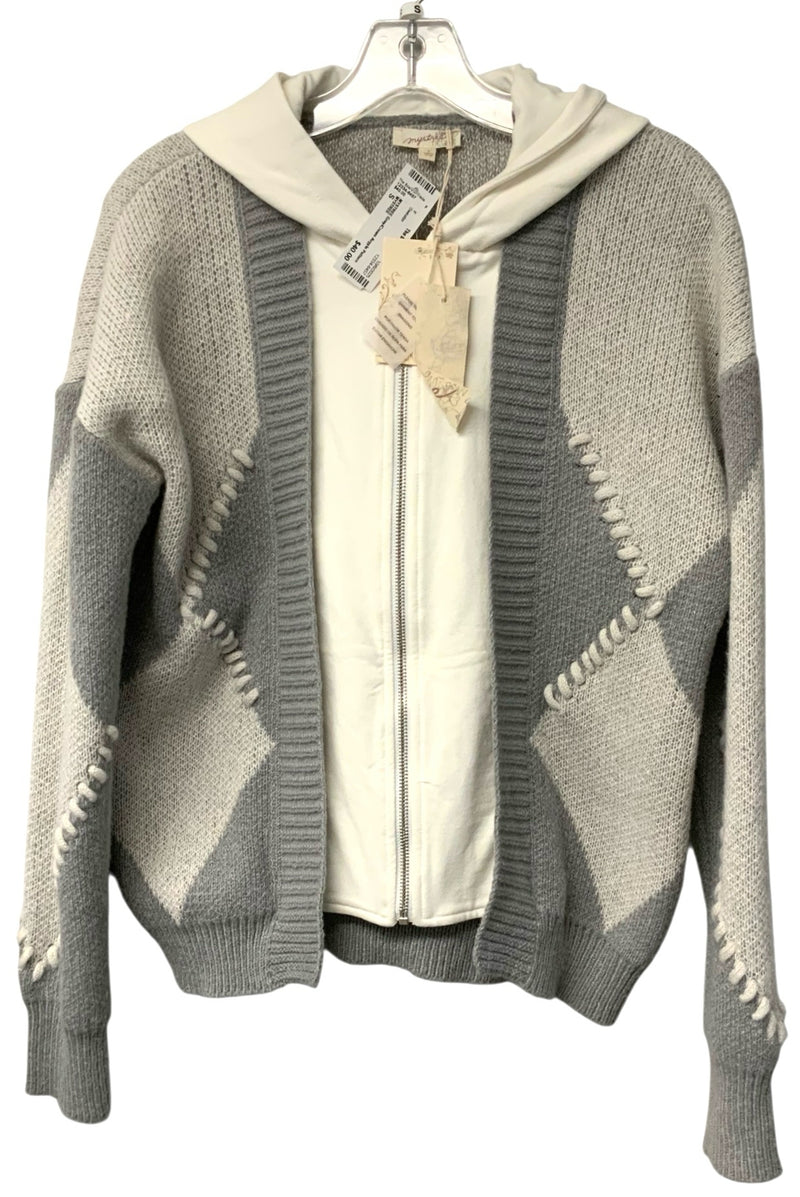 MYSTREE Grey/Cream Argyle Pattern Hooded Zip Sweater