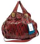 GUCCI Red Black Pleated Python Medallion Logo Hysteria Satchel