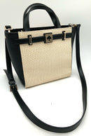 KATE SPADE Black Leather Natural Woven Satchel