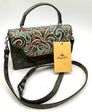 PATRICIA NASH Brown Turquoise Tooled Leather Porcilli Top Handle Crossbody