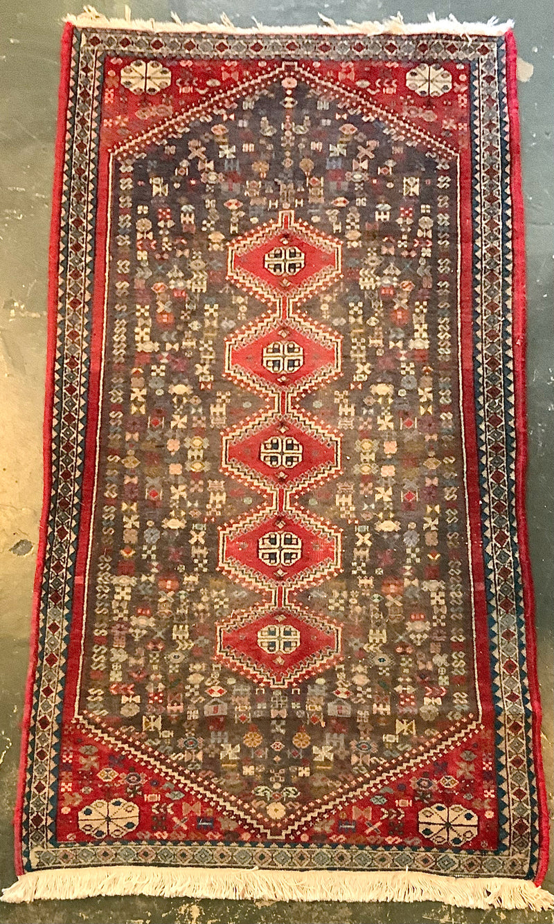 Handmade Turkish Wool Rug with Red Diamond Design 3'x6'