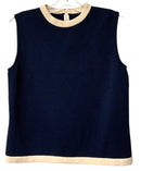 ST JOHN Navy w/Cream Trim S/L Knit Top