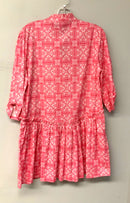 TAYLOR TILMAN Pink/White Floral Ruffle Waist Tab Sleeve B/D Dress
