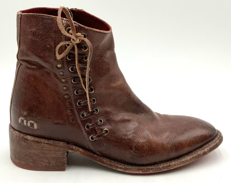 BEDSTU Brown Lea Lace-Up Side Zip "Aldina" Ankle Boots 8.5