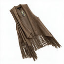 KAREN KANE Mushroom Faux Suede Fringed Vest