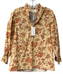 FLORA BEA Red/Yellow/Tan Floral Ruffle Collar L/S B/D Top