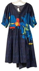 THE KIT Navy/Blue/Green/Red Abstract Floral V-Neck S/S Dress