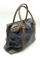 FENDI Black Multi FF Coated Canvas Zucca Mixed Media  Boston Satchel