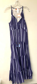 OLIPHANT Navy/Blue Stripe Tassel Tie Tiered S/L Maxi Dress