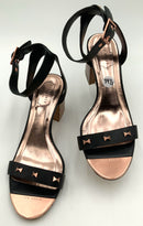 TED BAKER Black Leather Rose Gold Bow Stacked Heel Sandals 39.5