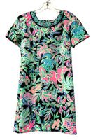 LILLY PULITZER  Black Pink Turq Palm Print Tamaya S/S Dress