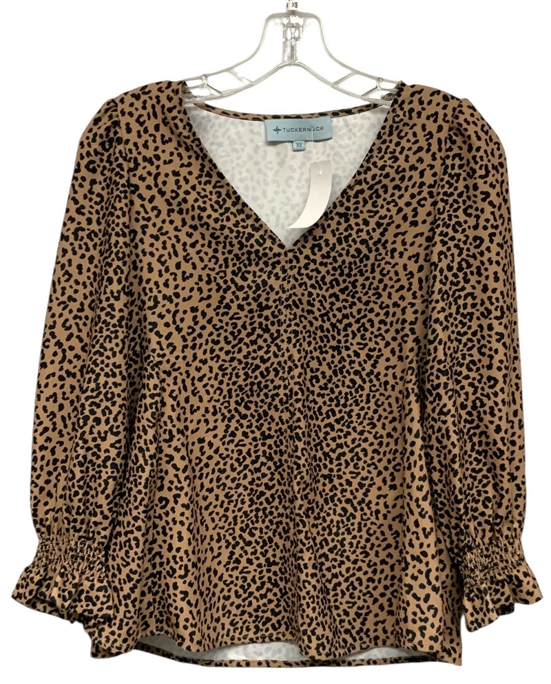 TUCKERNUCK Brown/Black Animal Print V-Neck Smocked Cuff Top