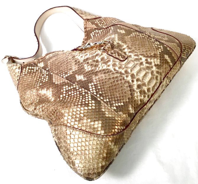 GUCCI Gold Cream Python Jackie Hobo