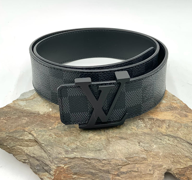 LOUIS VUITTON Black Graphite Damier Black Matte Buckle Initiales Belt 85cm