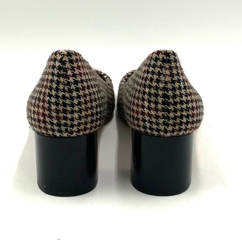 TORY BURCH Black Red Beige Houndstooth Brushed Gold Logo Pumps 10.5