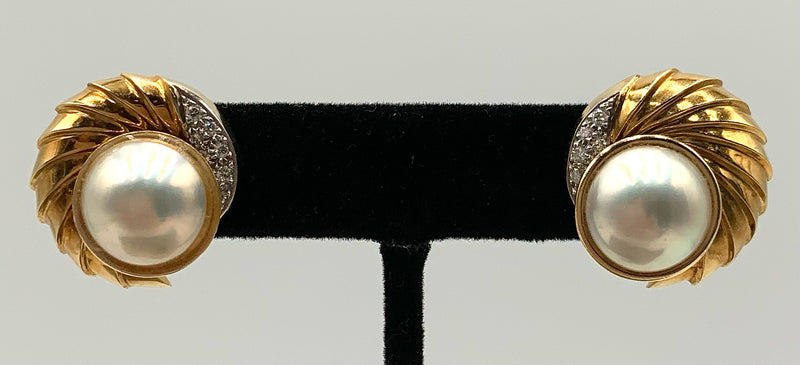 14kt Gold, 18kt Gold Electroplate, Diamond & Mabe Pearl Earrings