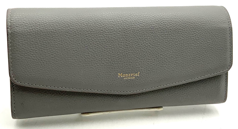 MONCRIEF London Grey Pebbled Leather Envelope Wallet