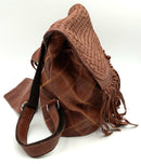 AMERILEATHER Brown Woven Leather Fringe Backpack